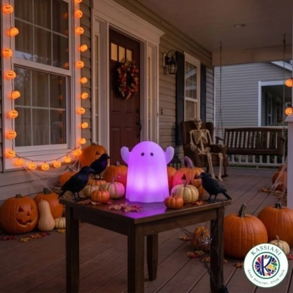 IKEA KUSTFYR Halloween Ghost LED Lamp Night Light White Purple Timer Battery